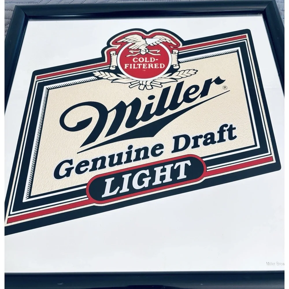 Vintage 1991 Miller Genuine Draft Light Beer Mirrored Sign 20 x 20 Bar Man Cave